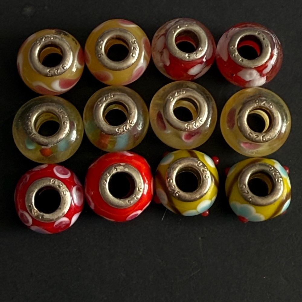 12 Colorful Sterling Silver Charms Beads